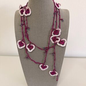 Traditional Turkish Delicate Pink Floral Oya Layered Necklace